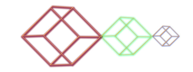 Abstract Neon Geometric Shape Pattern on Black Background, Colorful Futuristic Diamond Line Art Design Element