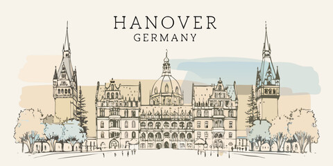 Hanover germany a sketched illustration of historic city architecture © Hridoy