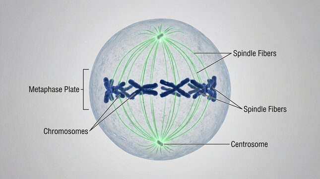 Life's intricate ballet of chromosome alignment at the Metaphase Plate, guided by luminous spindle fibers within a dividing cell