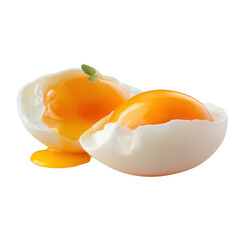 Two Halves of a Poached Egg with Flowing Yolk white isolated on a transparent background