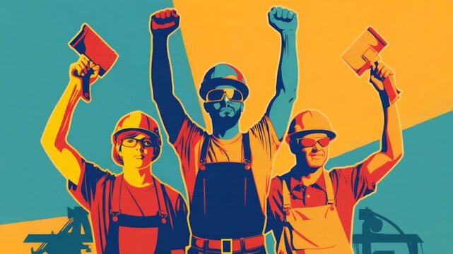 Video Group of workers holding up their hands in protest, standing together against something
