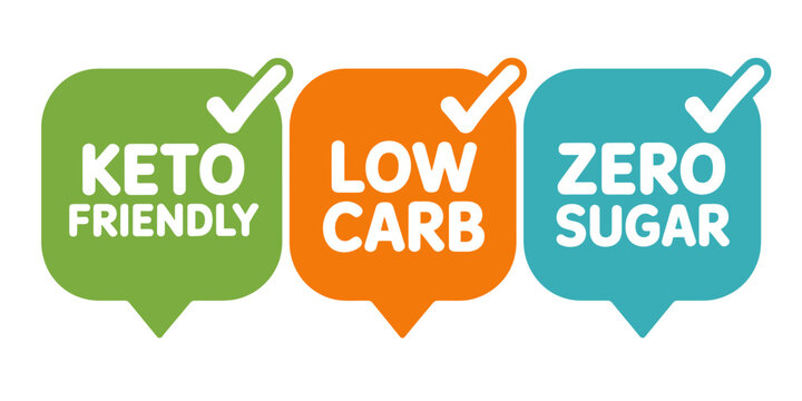 Keto friendly low carb zero sugar food labels and stickers  healthy diet icons