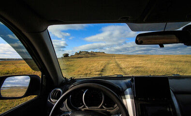View from a car of a beautiful natural landscape.