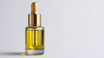 Naklejka premium Cosmetic Glass Bottle with Dropper and Yellow Oil