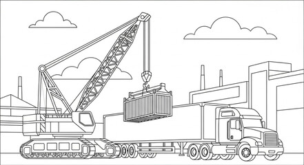 Crane Truck Loading Shipping Containers.
