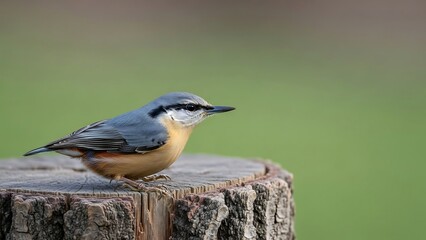 Fototapeta premium Small bird perched on tree stump.