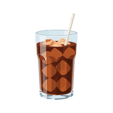 Refreshing Iced Coffee with Ice Cubes and Straw in a Glass
