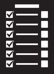 Business check list with marks and bullet points vector silhouette illustration line art set