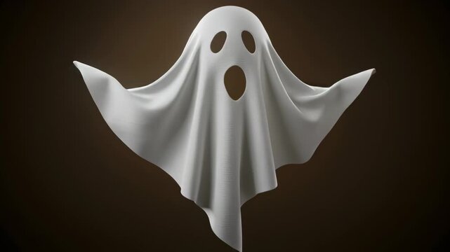 Spooky White Ghost Floating in Dark Background for Halloween.