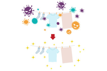 花粉が付着した洗濯物の比較イラスト｜洗濯前後を表すベクター素材