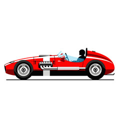 Fototapeta premium Vintage Red Race Car with Exposed Engine and Driver