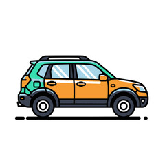 Fototapeta premium Modern Orange and Green SUV Car, Side View, Flat Design Illustration