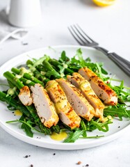 Putenstreifen auf Spargel-Rucola-Salat