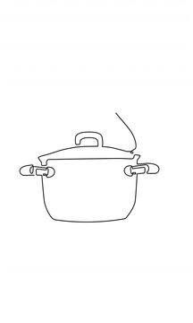 Video with cooking utensil. Pot with heart in continuous line drawing style isolated on transparent background. Animation for restaurant, cooking blog, etc.