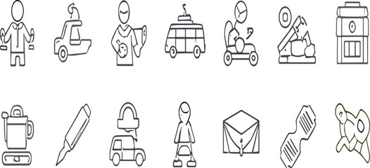 Obraz premium Minimal everyday activity and transportation line icons collection simple outline symbols vector illustration set