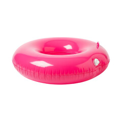 Hot pink inflatable swim ring or pool float, glossy and shiny, isolated on transparent background, png