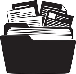 Folder full of documents vector silhouette illustration showing paperwork management line art
