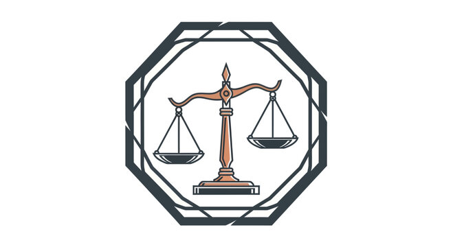 Justice Scale Emblem Depicting Balance and Harmony inside an Octagon Frame Design