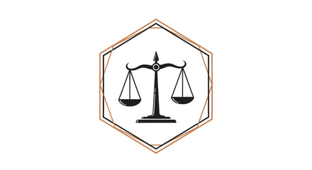 Justice Scale Emblem Depiction Within Geometric Frame, Vector Graphic For Branding
