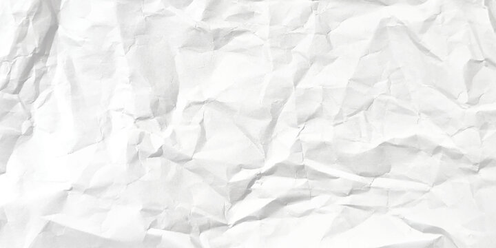 Realistic Crumpled Paper Background. White Vector Crushed Horizontal Paper Template Texture Effect. Abstract Graphic Pattern Crump Unfold Old Page. Vector illustration Horizontal Crumpled Empty Paper.