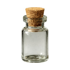 Empty glass bottle with cork stopper isolated on transparent background