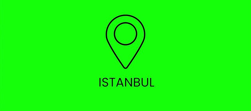 Minimalist Location Pin Animation with Istanbul Text on Green Screen Background for Travel Content, Navigation, and Geographic Destination Map Markers