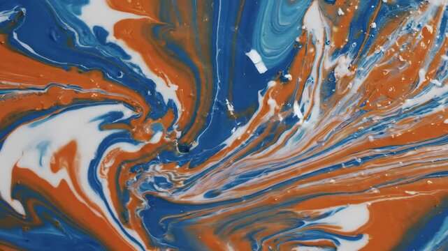 Abstract Fluid Art - A Mesmerizing Dance of Blue, Orange, and White.