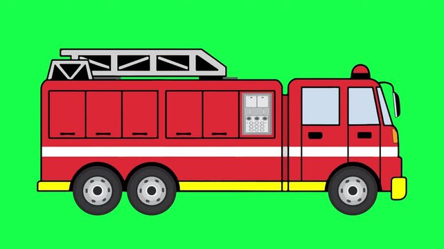 Red fire truck vehicle transport looping animation. vehicle vector looping animated on green screen