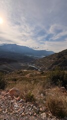 Mountainous landscape path. Mountain road forest. coniferous trees and yellow foliage. High quality 4k footage
