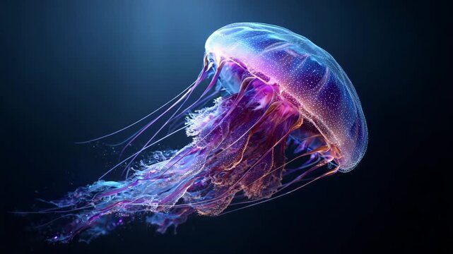 Glowing Jellyfish Floating in Deep Blue Ocean Bioluminescent Marine Life Background