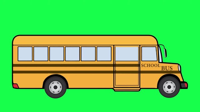 School bus transport looping animation. Yellow vehicle looping animated on green screen