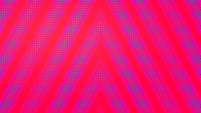 Pulsating geometric chevron pattern with a vibrant, shifting color gradient and retro halftone dot effect in a seamless loop, symbolizing dynamic energy, digital flow, and creative motion.