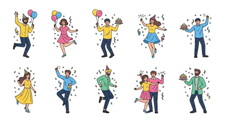 Naklejka premium Diverse People Dancing with Balloons.