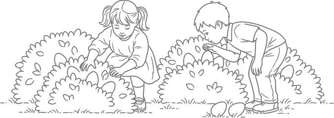 Children happily picking flowers in a garden together, enjoying a sunny day outdoors with laughter and joy.