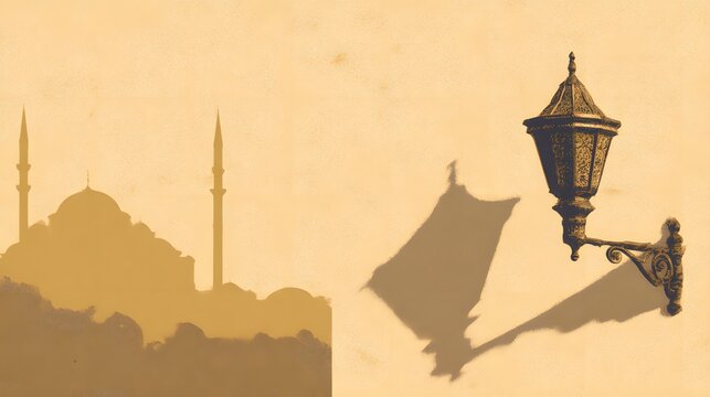 Vintage street lamp with mosque silhouette high resolution photo