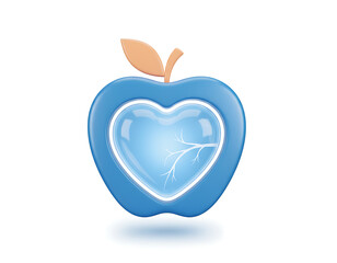 Fototapeta premium Medical apple icon with heart shaped center and lung branch detail on white background represents healthy lifestyle habits nutrition for respiratory health and cardiovascular wellness