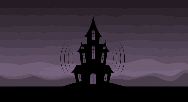 Haunted Mansion Silhouette Emanating Eerie Vibes Against Twilight Sky