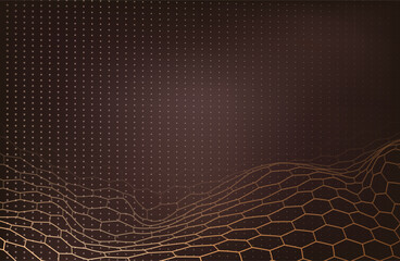 Brown hexagon net pattern background with abstract technology texture and digital light effects. Futuristic honeycomb science concept, medical or 3D network designs.
Geometric vector grid energy wave.