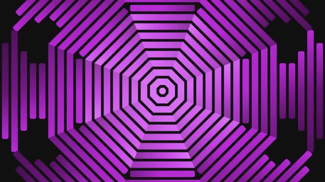 Hypnotic fractal octagon pattern with pulsating purple geometric lines, abstract digital art, psychedelic optical illusion, symmetrical infinity loop, modern background. Abstract