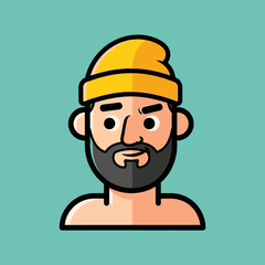 Cartoon Man with Beard and Hat.