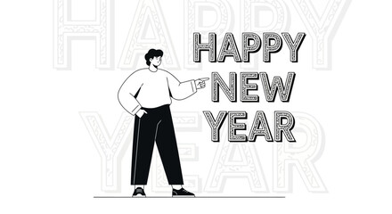 Illustration Of A Man Pointing Towards Happy New Year Text