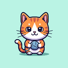Cartoon Orange Cat with Yarn Ball.