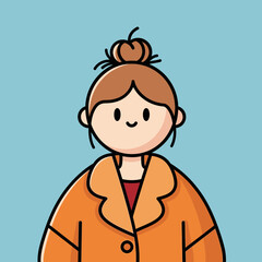 Cartoon Woman Wearing Orange Coat.