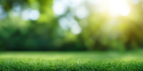 Fototapeta premium Vibrant green grass with sunlit background in natural setting