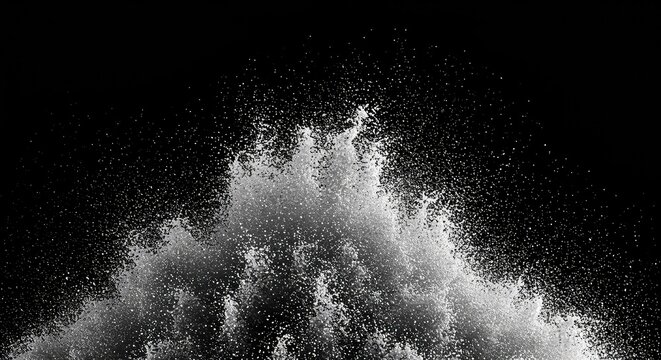 Abstract digital decay, white particles dissolving into a clean, empty background, suggesting the erosion of nothingness ,dissolution ,blank ,background
