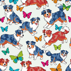 Colorful Dogs and Butterflies Pattern.