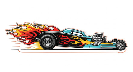 Flaming Drag Racing Car Illustration. © shaka winter