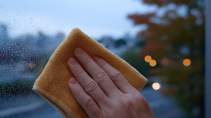 朝の光と鮮やかな色彩が美しい伝統的な日本家屋の窓掃除