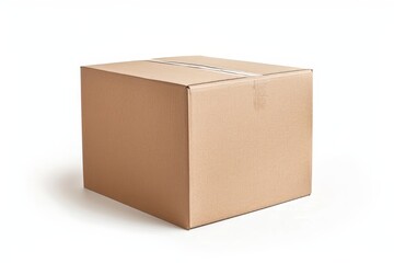 Plain cardboard shipping box isolated on white background, minimal packaging mockup for logistics, ecommerce delivery, storage solutions and sustainable shipping concepts