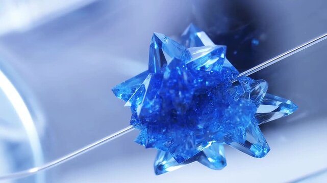 Copper Sulfate Crystal Growth &ndash; Time-Lapse of Blue Geometric Crystals Forming on a Wire in Lab
